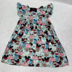 Bowtism Disney print donut pretzel Mickey Minnie dress 12/18m